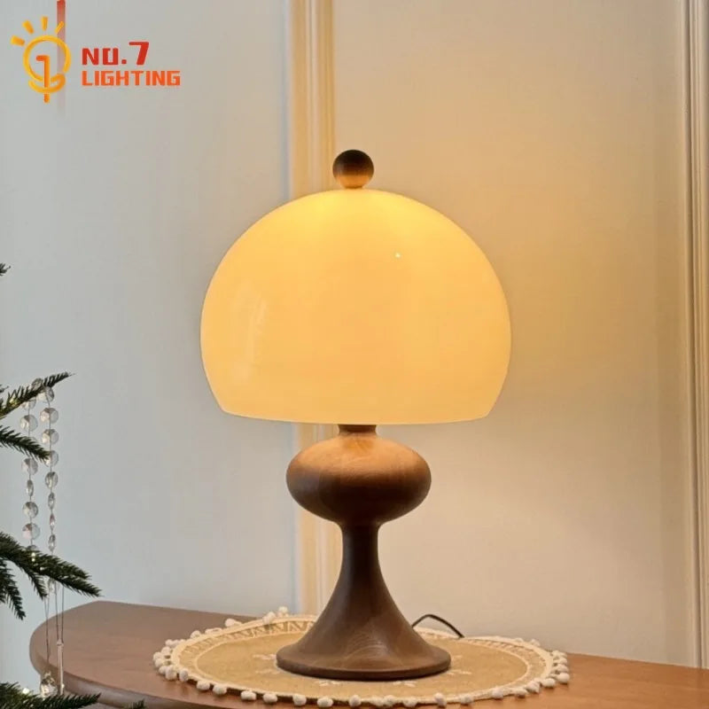 Ash Wood Bubble Glass LED Table Lamp - Medieval Designer Hanging Light