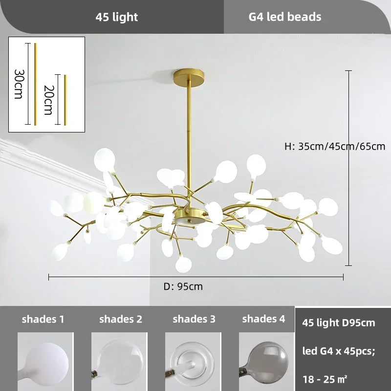 Afralia™ Nordic G4 LED Chandelier: Modern Branch Pendant Light, Gold/Black, Art Decor Lighting