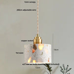 Afralia™ Minimalism LED Pendant Light Fixture Terrazzo Marble Stone Wood Hanging Lamp