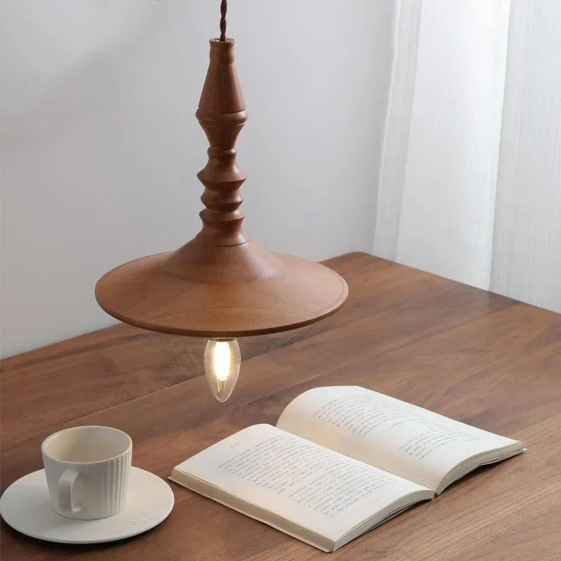 Wood LED Pendant Lamp Japanese Hanging Light Chandelier for Indoor Living Room