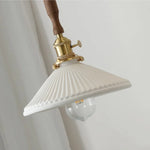 Ceramic Walnut Wood Pendant Light Fixture - Adjustable LED Lamparas for Study Aisle