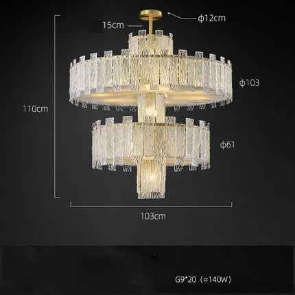 Art Deco Golden Copper Glass Chandelier LED Lighting Fixture