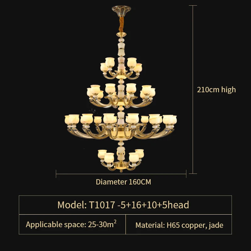Copper Jade Pendant Lamp: Modern Chinese Style Dining Room Decor for Villas
