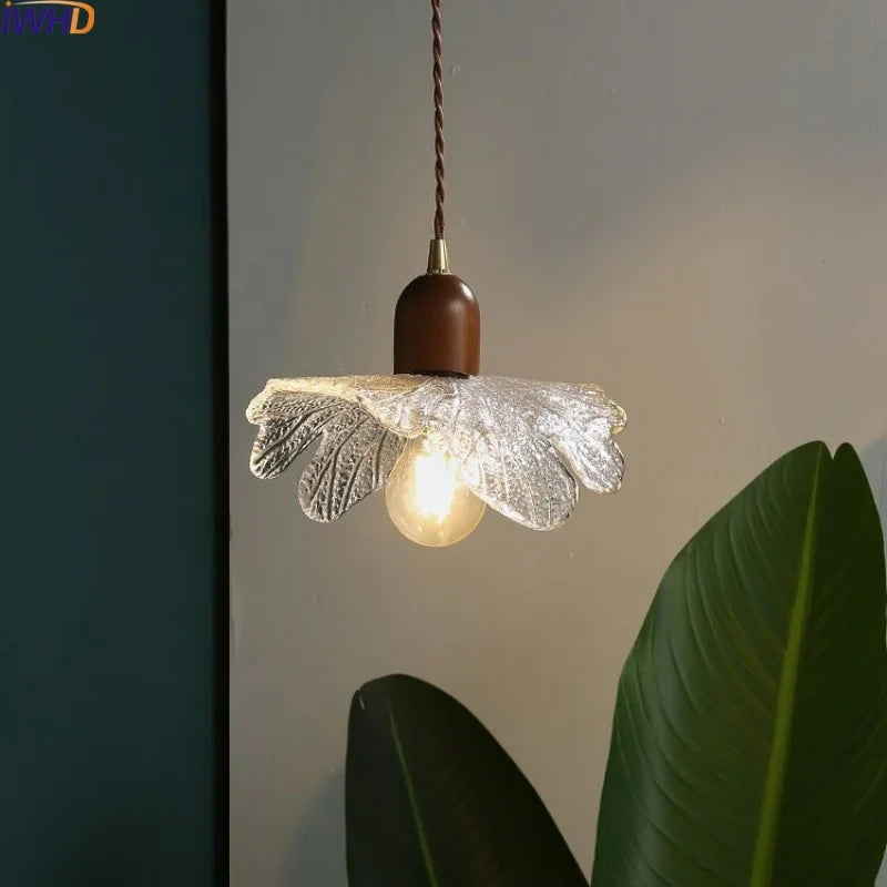 Japanese Style Copper Glass Chandelier Pendant Lights for Living Room Bedroom Bar