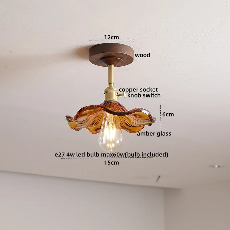 Modern Wood Glass LED Ceiling Light for Living Room, Aisle, Balcony, Indoor Lighting