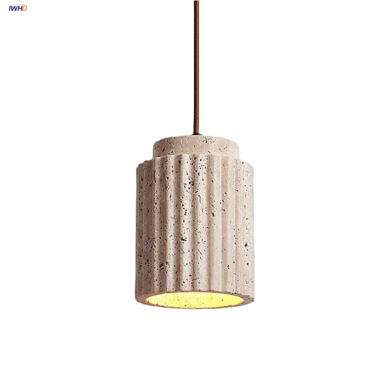 Afralia™ Wabi Sabi LED Pendant Lights Yellow Travertine Stone Hang Lamp