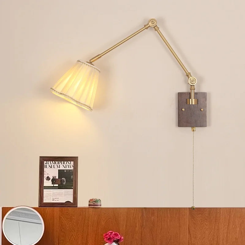 Wood Rotatable 2-Arm LED Wall Sconce with Pull Chain Switch