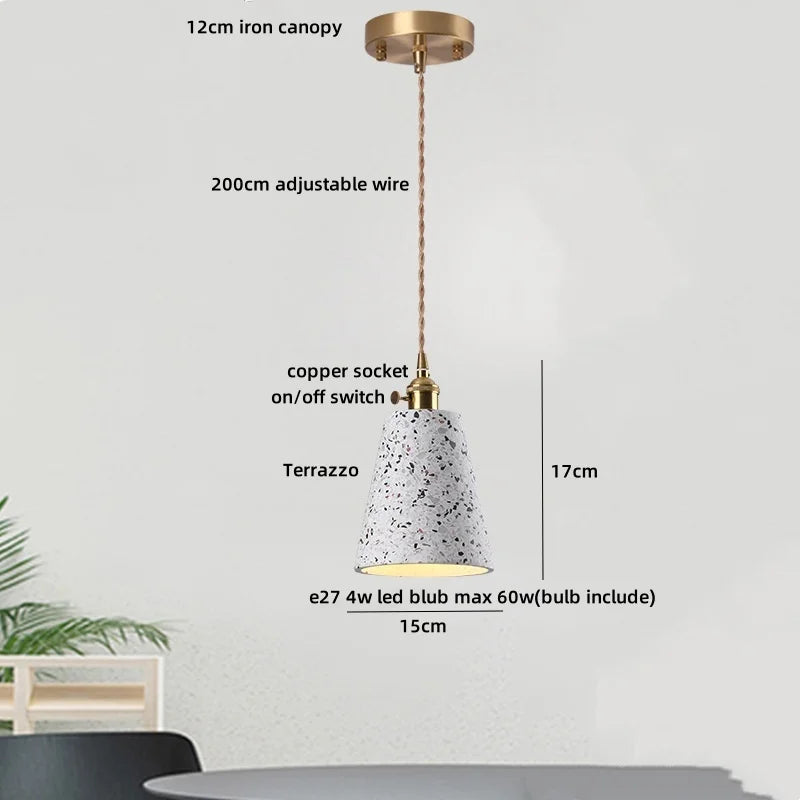 Afralia Terrazzo Stone LED Pendant Lamp for Industrial Loft, Bar, Coffee, Living Room.