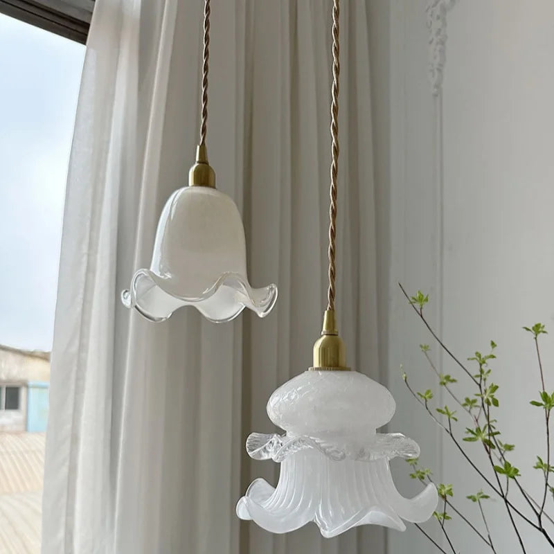 Afralia™ Flower Glass LED Pendant Light Fixture for Bedroom Dining Room Study