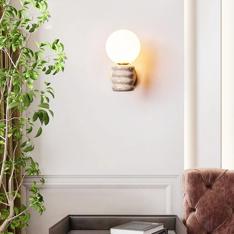 Japanese Style LED Wall Lamp with Pull Chain and White Glass