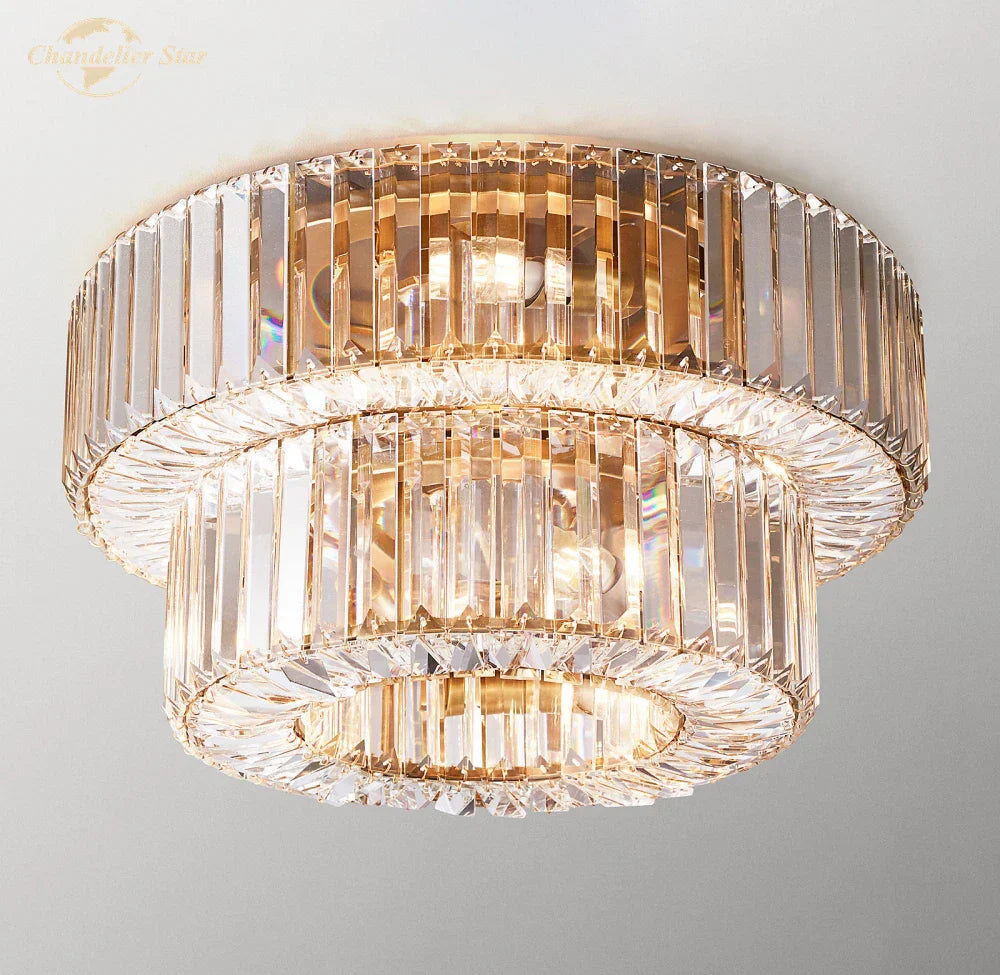 Elliana Crystal Tiered Flushmount Ceiling Lamp - Modern Bedroom Living Room Indoor Lighting