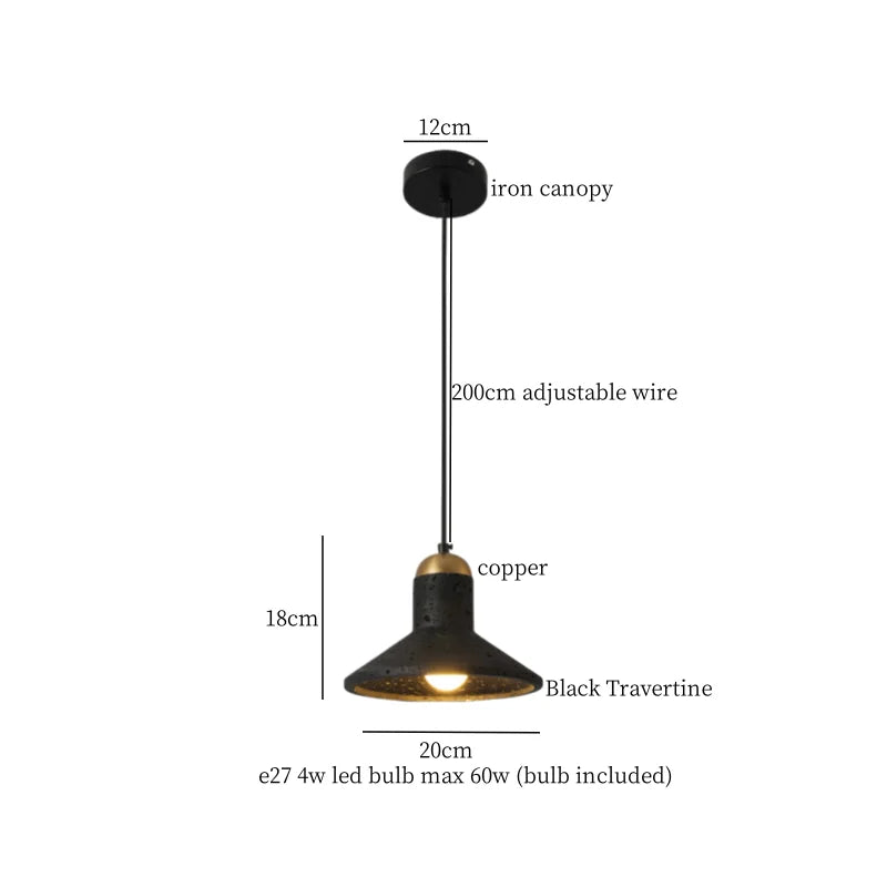 Black Travertine Pendant Light: Nordic Modern LED Hanging Lamp for Living Room & Bedroom