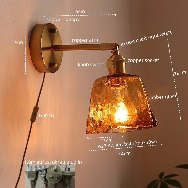 Modern Copper Glass LED Wall Light for Home Decor & Restaurant