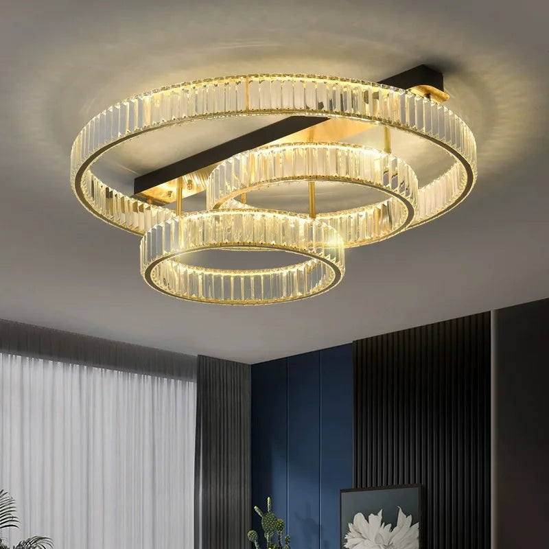 Gold Crystal Copper Ceiling Lamps LED Modern Home Room Decor Lighting