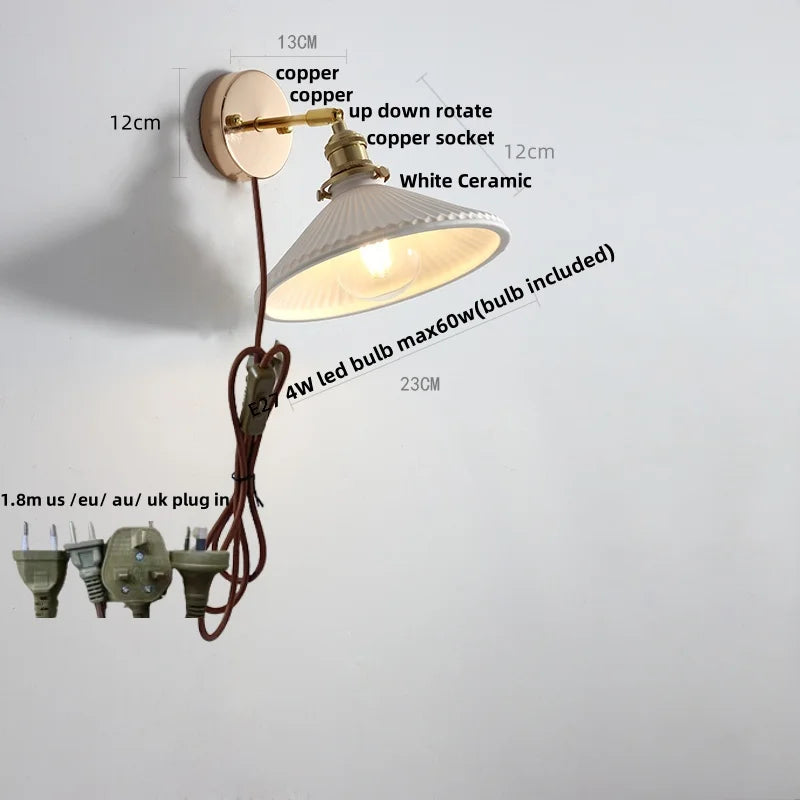Ceramic Canopy LED Wall Sconce Modern Bedroom Light Fixture