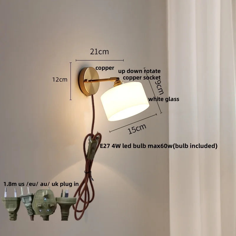 Japanese Style LED Wall Sconce Glass Rotate Pull Chain Switch Stair Light