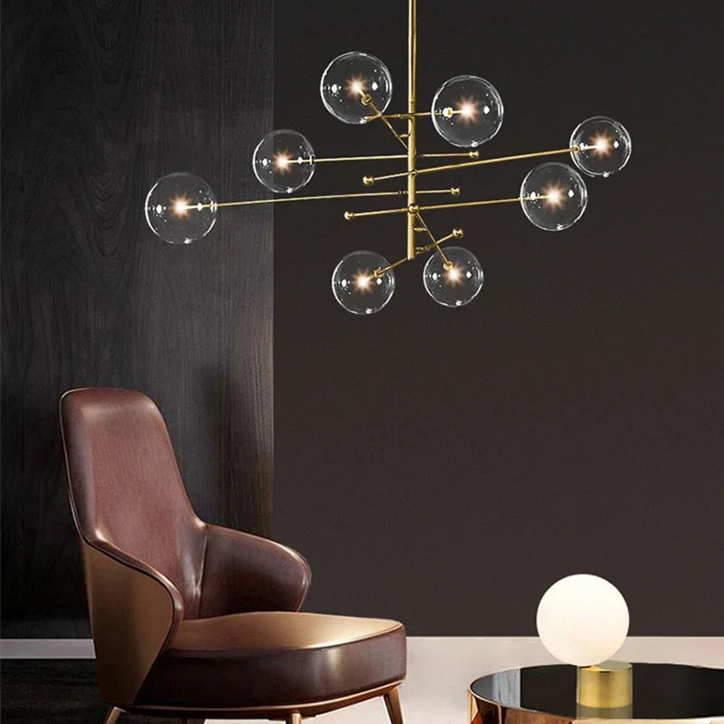 Black Gold Glass LED Chandelier for Living Room Bedroom Restaurant