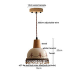 Brown Wood Ceramic Tassel LED Pendant Lights for Modern Interior Lighting