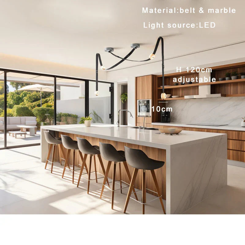 Soft Leather Marble Chandelier: Luxury Dimmable Lighting Fixture for Living Room or Cafe.