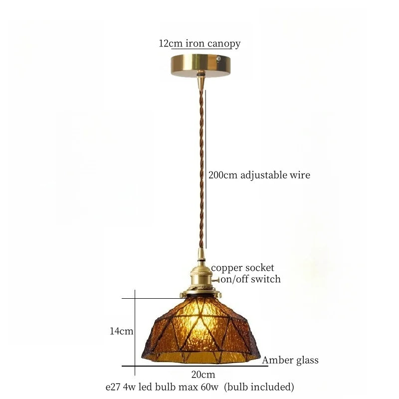 Wood Glass LED Pendant Lamps | French Vintage Hanging Light
