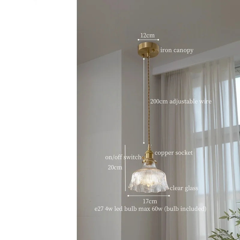 Clear Glass LED Pendant Light for Bedside Living Dining Decor