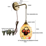 Amber Glass LED Wall Sconce with Pull Chain Switch for Bedroom and Bathroom