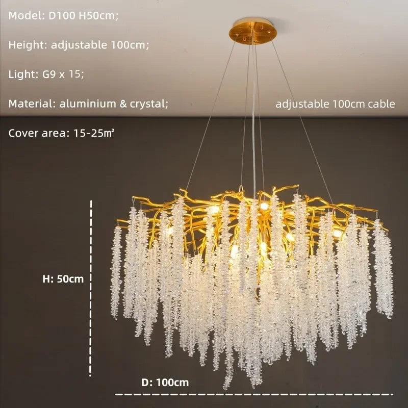 Afralia™ Crystal Tassel LED Branch Chandelier for Dining Room and Home Decor