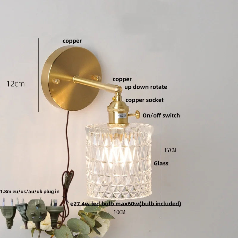 Brass E27 LED Wall Sconce Pull Chain Switch Stair Light Fixtures