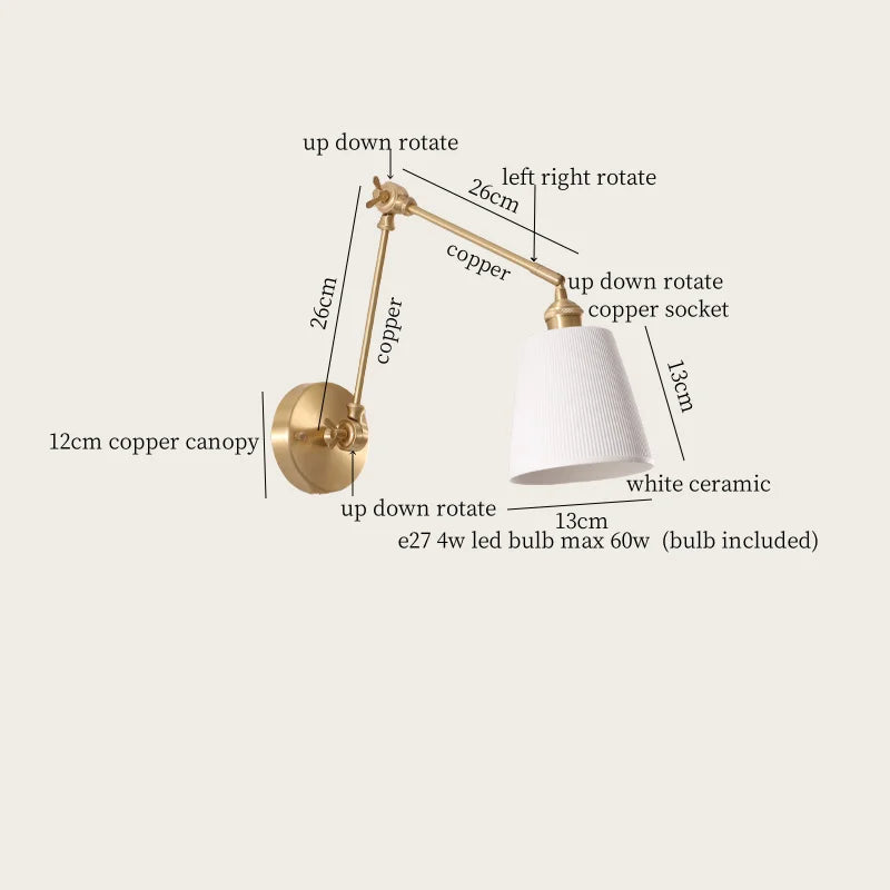 Ceramic LED Wall Lamp with Pull Chain Switch for Stair, Bathroom, Living Room