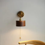 Walnut Wood LED Wall Lamp Sconce Rotatable Up Down Pull Chain Switch Canopy