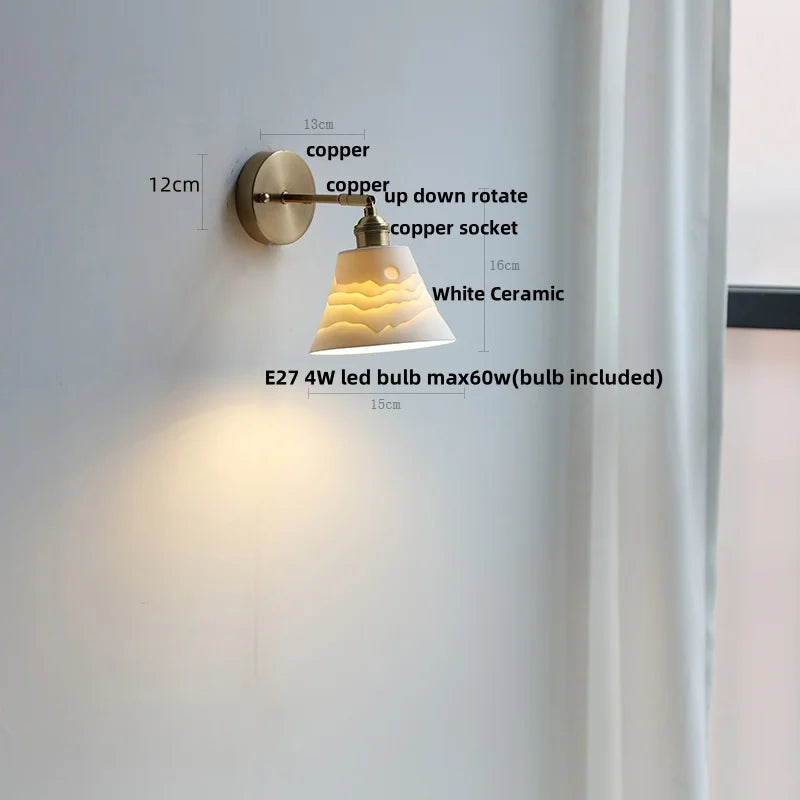 Ceramic Canopy LED Wall Sconce Modern Bedroom Light Fixture