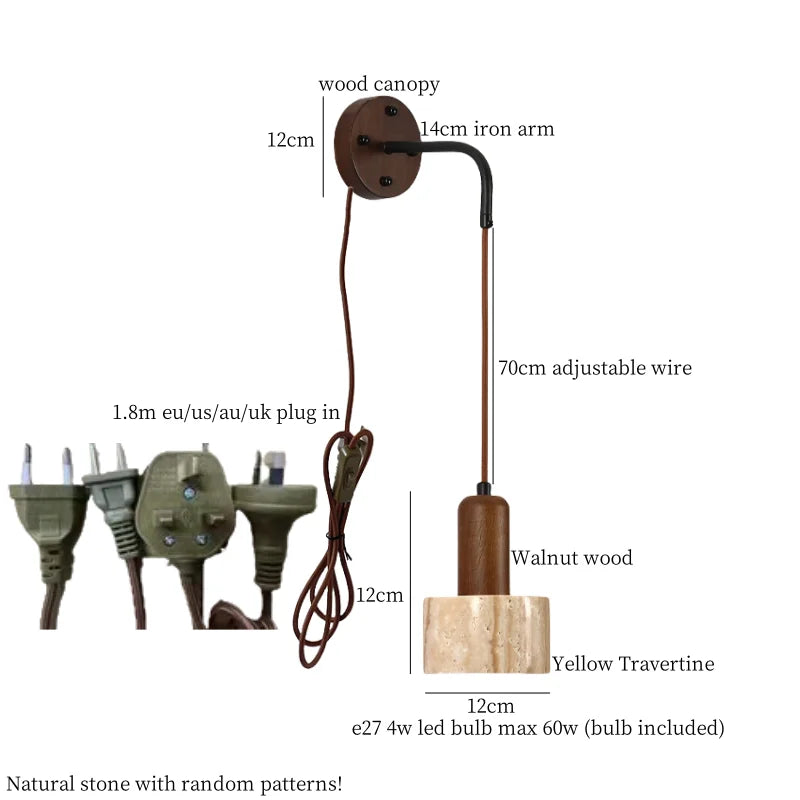 Yellow Travertine LED Wall Lamp for Home Decor