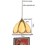Afralia™ Tiffany Glass LED Pendant Walnut Wood Dining Room Light