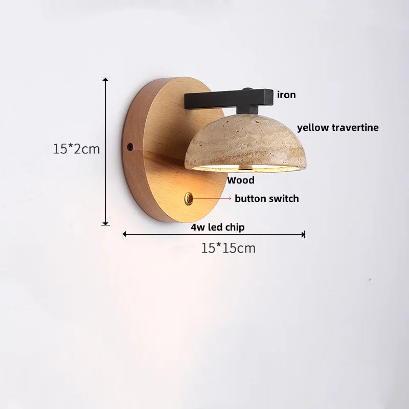 Black Iron LED Wall Light Fixture Coffee Nordic Modern Natural Wood Bedside Lamp
