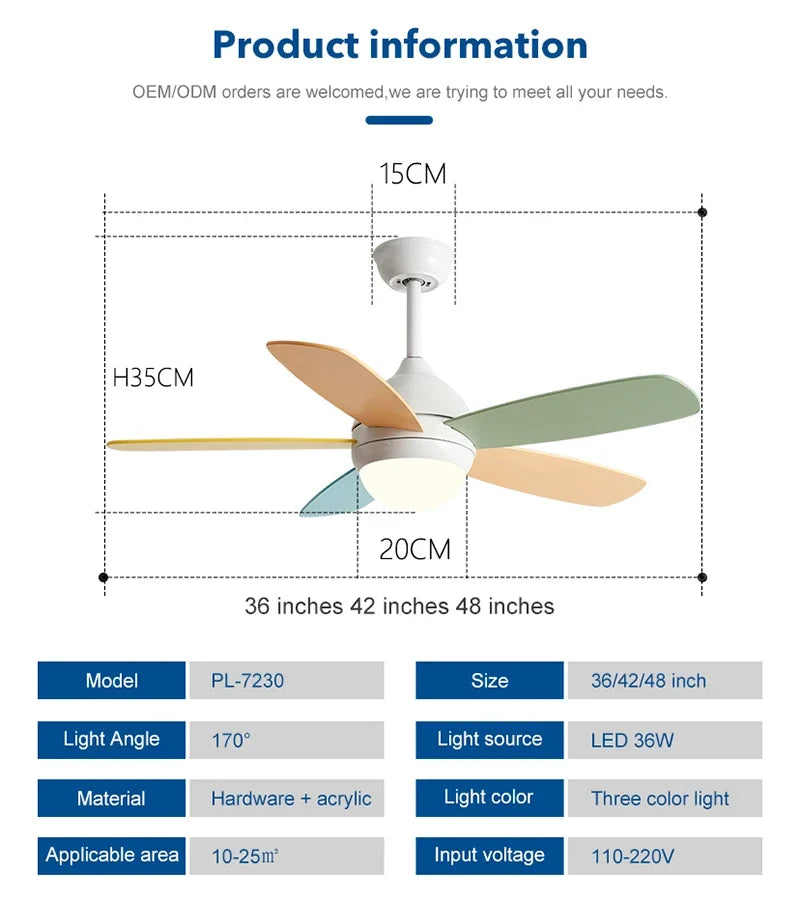 Kids Ceiling Fan with Light and Remote Control, 3-Speed, 5-Blade Helicopter Design