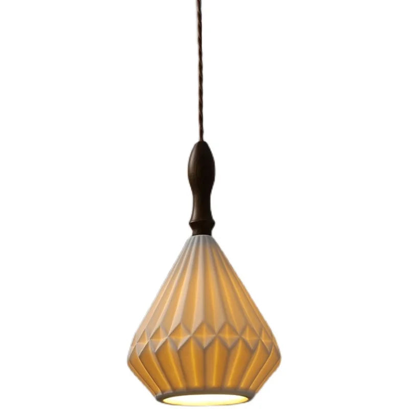 Ceramic Wood Pendant Light - Nordic Modern LED Hanging Lamp for Home Decor