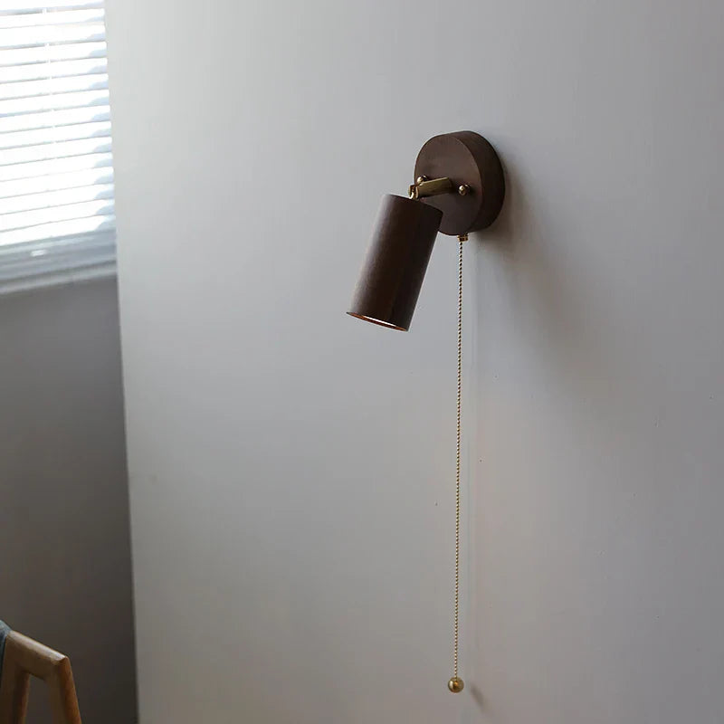 Nordic LED Wall Lamp Rotate Walnut Pull Chain Switch Mirror Light