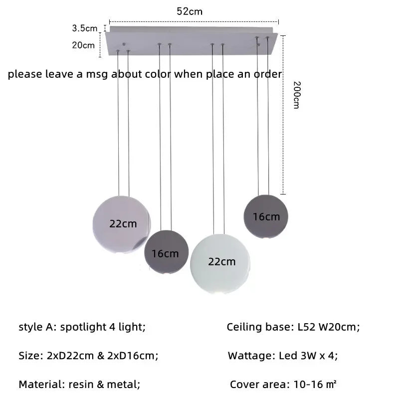 Nordic Bar Modern LED Pendant Light Resin Lustre Dining Room Hanging Lamp