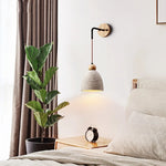 Japanese Style LED Wall Light Cement Bedside Lamp with Pull Chain Switch