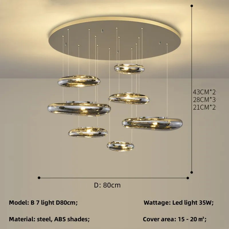 Chrome LED Ceiling Chandelier Cobblestone Pendant Lights - Modern Luxury Luminarias Fixtures