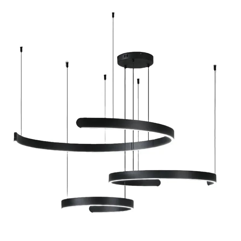 Black LED Chandelier Pendant Light for Foyer Stairs Bar, Minimalist Indoor Hanging Lamp