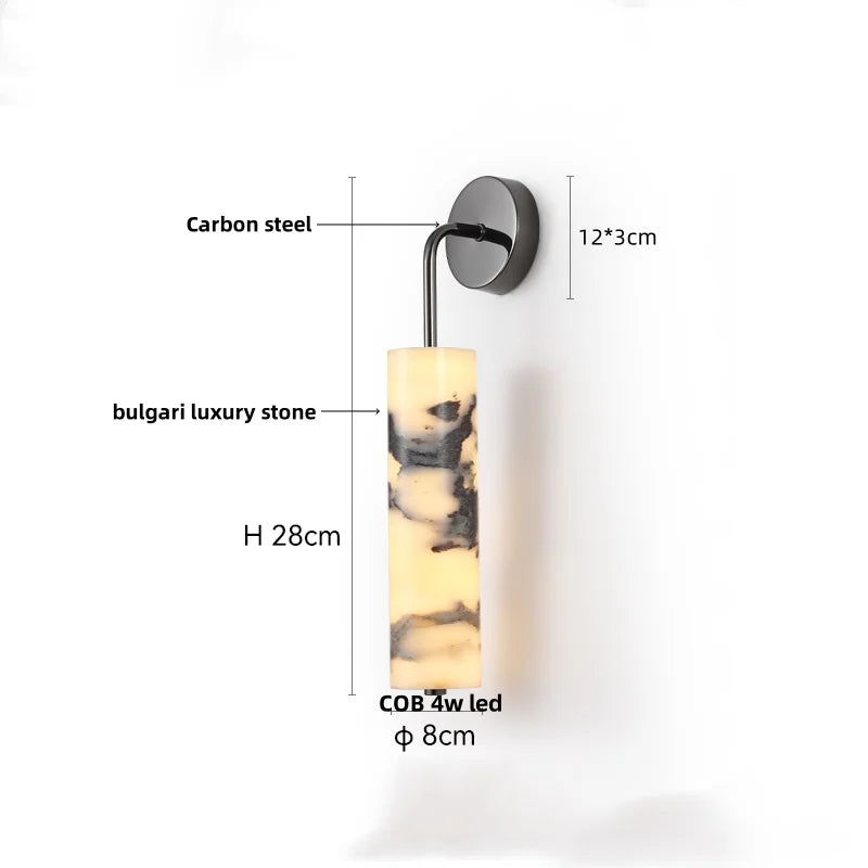 Carbon Steel LED Wall Lamp with Pull Chain Switch & Marble Stone Fixtures