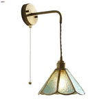 Blue Glass LED Wall Sconce Pull Chain Switch Staircase Tiffany Style Mirror Light