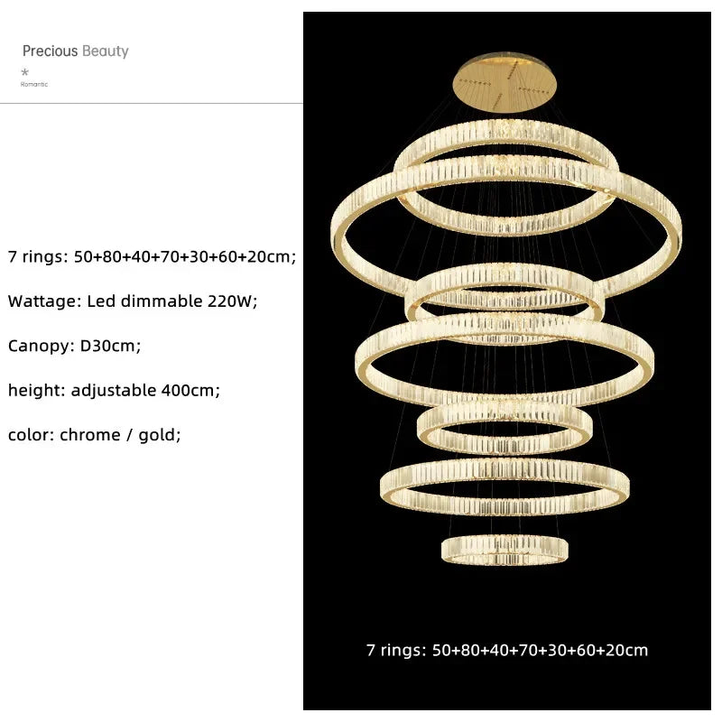 Luxury K9 Crystal Pendant Lights | Dimmable LED Circles Hanging Lamp