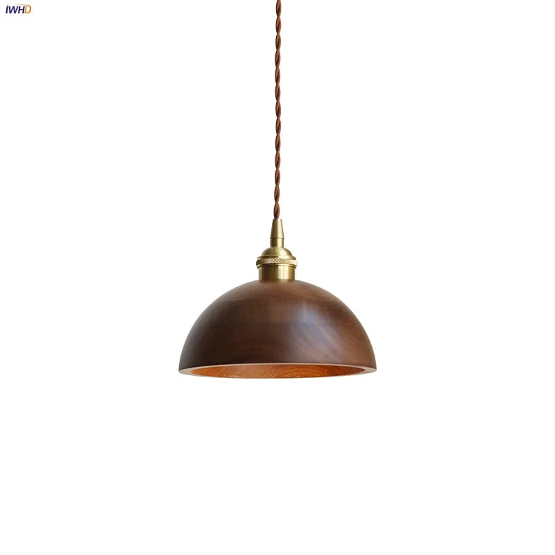 Walnut Wood LED Pendant Light, Modern Nordic Hanging Lamp for Home Decor