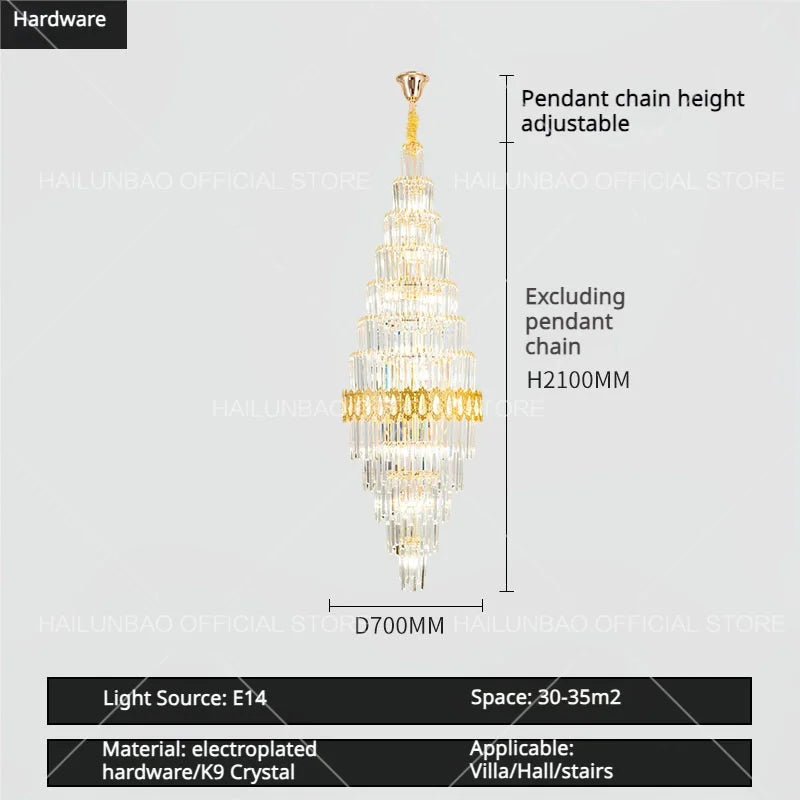 Hollow Spiral Staircase Chandelier | Modern Long Crystal Light for Villa Livingroom