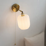 White Glass LED Wall Light with Pull Chain Switch, Japanese Style Hallway Lamp