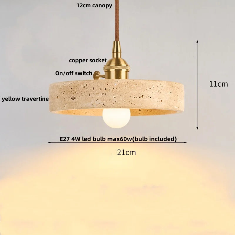 Afralia™ LED Knob Switch Pendant Lamp Yellow Travertine Copper Wabi Sabi Hanging Lights