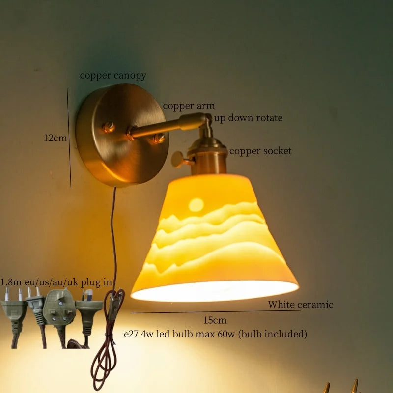 Afralia™ Brass Ceramic LED Wall Light | Nordic Modern Bedside Lamp for Bedroom, Bathroom, and Sofa