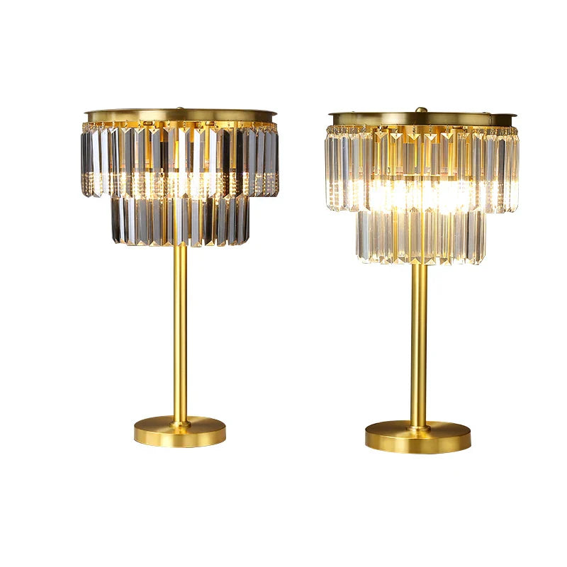 Copper Crystal Table Lamp: Elegant Dimmable Nightstand Light for Bedroom Décor